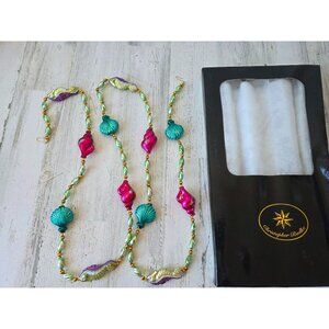 Radko seafoam seahorse shell Garland Xmas glass ornament tree Beach tropical pin